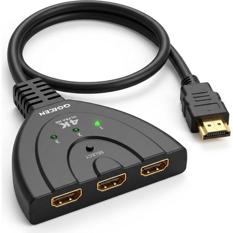 Multiprise HDMI Switch 3 Ports, Commutateur HDMI 3 Entrées 1 Sortie Hub sélecteur HDMI, UHD 4K/1080P, switch auto (1/5)