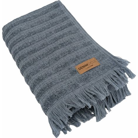 Serviette de toilette pur coton 50x100cm DENIM à rayures bleu (1/5)