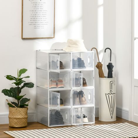 Organizzatore modulare per scarpe HOMCOM, scaffalatura modulare con 8 cubi, ante magnetiche, 28x36x21 cm, trasparente