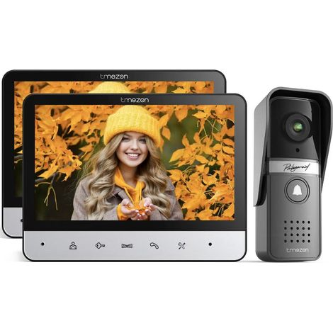 Ensemble sonnette vidéo, interphone filaire 7 pouces, avec 2 écrans, caméra 120°, compatible vision nocturne et déverrouillage à distance. (1/5)