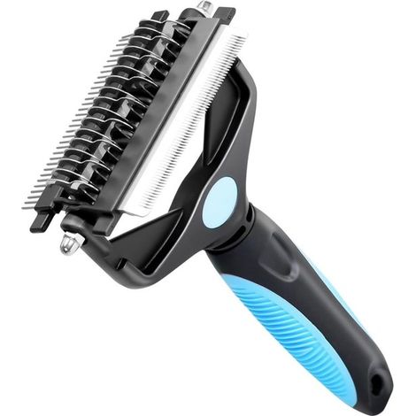 Peine para gatos y perros, peine para perros 3 en 1 de doble cara, 17+9 dientes, elimina enredos, subpelo y pelo muerto, azul (1/5)