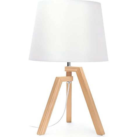 Abat-Jour de Table en Bois Trépied Style Nordique Douille E27 Chambre Salon Sans Ampoule
