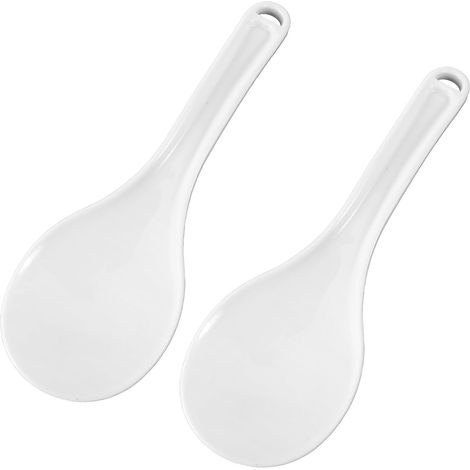 Set mit 2 antihaftbeschichteten Servierlöffeln aus Kunststoff - Reislöffel - Küchenlöffel aus PP-Kunststoff - Weiß - Für Reis (19,5 cm) (1/5)