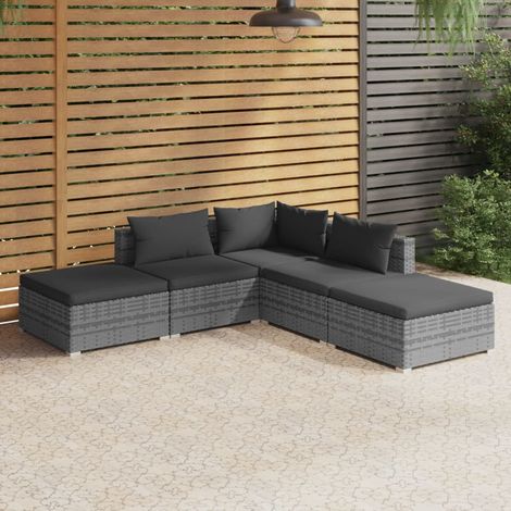 Salon de jardin 5 pcs,Mobilier de terrasse,Table et Chaise pour Relax avec coussins Résine tressée Gris -YZ847275 (1/5)