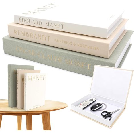 Lot de 3 livres décoratifs pour la décoration de la maison - Livres décoratifs en lin - Faux livres décoratifs - Boîte à livres factice - Avec fermeture magnétique - Pour table basse (1/5)