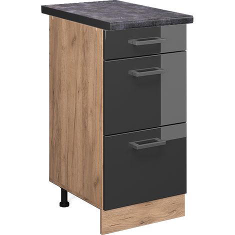 Meuble cuisine R-Line, Anthracite Haute brillance, 40 cm avec tiroirs, PT Anthracite, Vicco