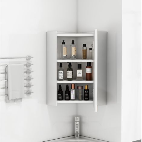 Armadietto da bagno angolare a parete con 3 specchi bianco 32,5 x 32,5 x 55,6 cm DESVIAE (1/5)