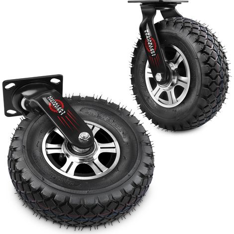 2 Roulettes Pivotantes Charge Lourde 250mm pour Extérieur Roues Gonflables 340KG Antichocs avec Treads Anti-Dérapants pour Chariots, Atelier, Meuble Jardin et Équipement Lourd et Industrie (1/5)