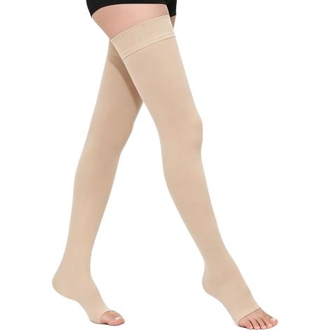 Chaussettes de Compression Femme & Homme Longues, 23-32mmhg Classe 2 Bas de contention médicaux à orteils ouverts, Chaussette de Contention ouvert, Indiqué pour Les varices, l'œdème (1/5)