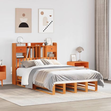 Cama con estantería sin colchón madera maciza marrón 135x190cm vidaXL (1/5)