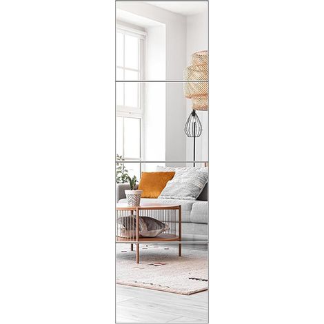 Miroir adhésif - Lot de 4 - Miroir mural - Miroir - Acryl - Stickers miroir mural - Sans cadre - Pour salon, entrée, chambre - 20 x 20 cm (1/5)