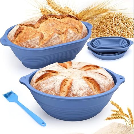 Ensemble de corbeille à pain : panier de fermentation ovale de cm rond de cm pinceau à huile, pliable, avec trou de suspension, stabilité moule à pain (1/5)