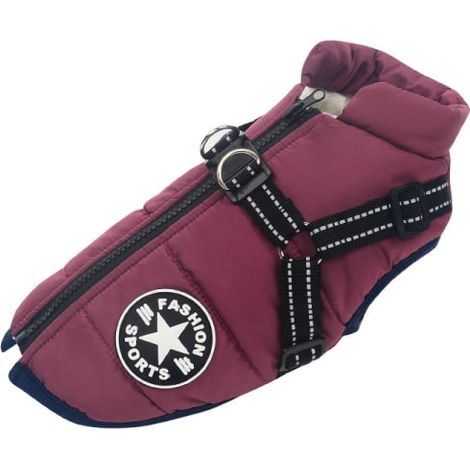 Manteau chien imperméable chaud avec harnais, veste rembourrée en coton pour petit chien moyen, hiver confortable, violet, taille XL (1/5)