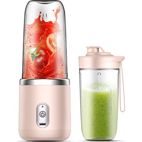 Mini mixeur 40W, blender portable, mixeur rapide, format individuel, rechargeable USB, double gobelet rose (1/5)