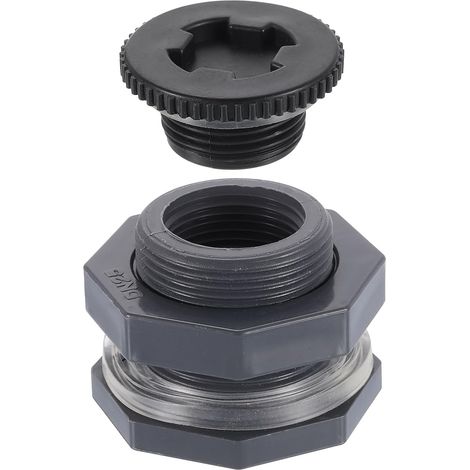 Raccord De Passe-Paroi d'eau avec Bouchon 1" NPT Gris Raccord De Passe-Paroi De Reservoir Pour Adaptateur De Tuyau D'Arrosage Reservoir Aquariums (1/5)