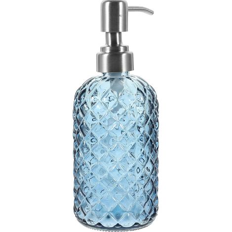 Flacon distributeur de savon en verre bleu d'une capacité de 350 ml (1/5)