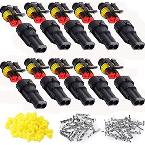 10 Kits 2 Broches Voiture Étanche Connecteur Électrique, Voiture Fiche Etanche, étanche à la poussière, isolé et scellé , (1/5)