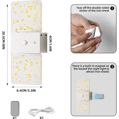 Lampura Luminaire Mural LED Rechargeable Détection Mouvement, Design Rectangulaire Moderne Blanc pour Intérieur Salon Couloir