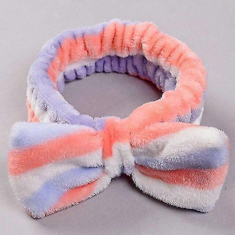 Damen Mädchen Haarband aus einfarbigem Korallenvlies mit Schleife, Leopardenstreifen-Haarband, Punktmuster, Make-up-Turban-Color stripe 07 (1/5)