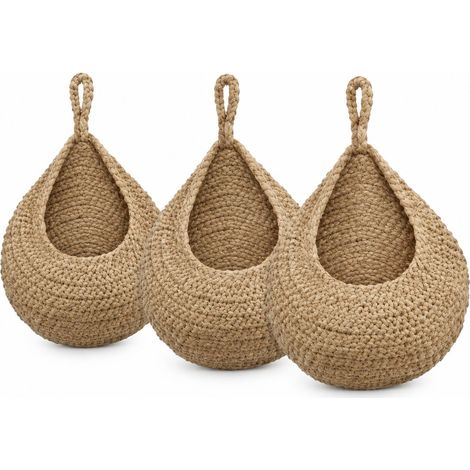 3Pcs Corbeille A Fruit Suspendue,Panier de Fruits et Legumes Suspendu Au Mur,Panier Mural en Jute Tressé à La Main en Forme de Goutte D'eau,Panier Suspendu Rangement pour Cuisine,Salon,Porche (1/4)