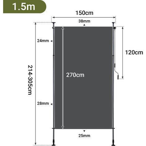 Wolketon Senkrechtmarkise Außenrollo 150 x 270 cm Balkonrollo mit Handkurbel Sichtschutz Vertikalmarkise ohne Bohren Sonnenschutz Windschutz Markise Anthrazit (1/3)