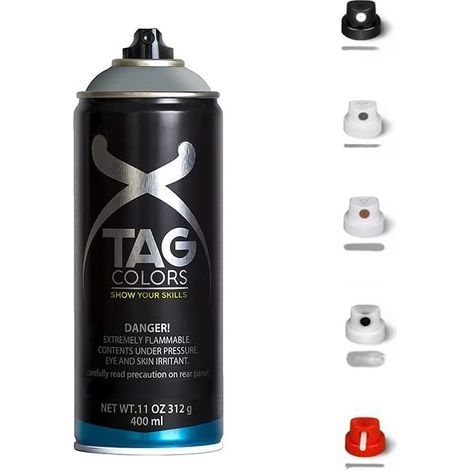 Bombolette Spray graffiti Vernice Acrilica 400ml Varie Tonalità di Grigio + 5 testine per tratti precisi e spessi finitura opaca coprente per street a (1/5)