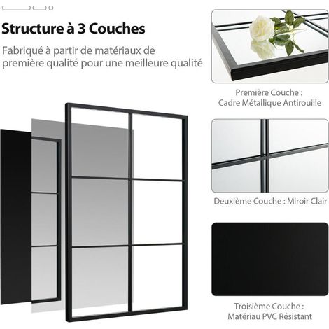 Miroir rectangulaire noir en métal 70 x 100 cm, miroir mural décoratif à poser ou suspendre pour salon salle de bain (1/5)