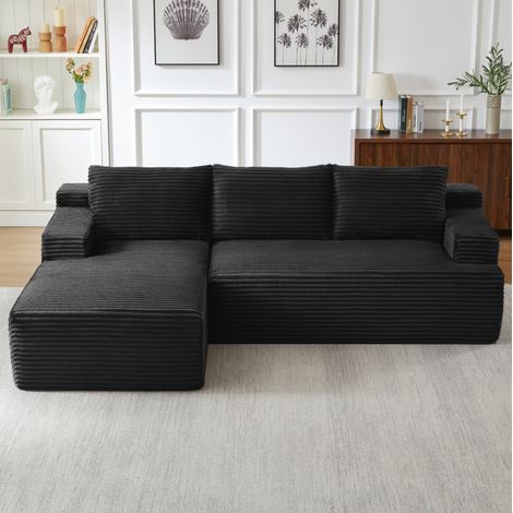 Canapé d’angle en L effet nuage en velours côtelé noir 238x152x66 cm OKWISH (1/5)