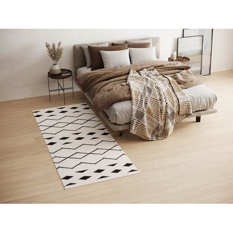 Kilim moderne Tapis Miami - Tapis en laine - 200x80cm, Rectangular - 100% Laine vierge - Tissé main - Blanc