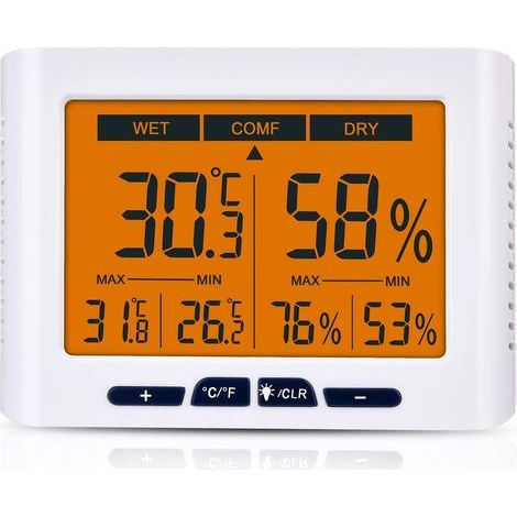 Hygrometer, 4,3-Zoll-Display mit Temperatur- und Feuchtigkeitsanzeige für Innenräume, LCD-Hintergrundbeleuchtung, Überwachung von Luftfeuchtigkeit und Temperatur in Innenräumen (1/5)