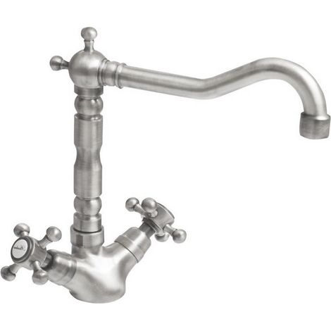 ANTEA Washbasin Mixer Tap with Pop Up Waste and Retro Spout, brushed nickel