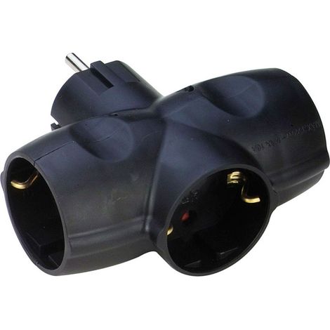 Adaptateur Schuko Triple Face 2 Broches + Prise 16 à 250 V, Noir