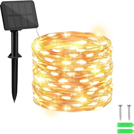 1 Guirlande lumineuse solaire, 10m, 100 LED, fil de cuivre, 8 modes, minuterie, IP65, jardin, chambre, balcon (1/5)