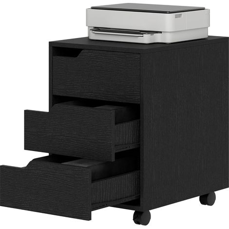 Caisson bureau mobile, meuble rangement bureau sur roulettes, 3 tiroirs, 40x50x57,5cm, noir