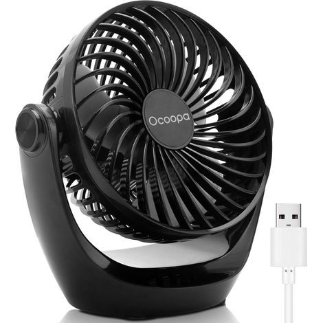 Ventilateur de bureau, Petit ventilateur avec air puissant et fonctionnement silencieux, Vitesse réglable, Tête rotative à 360°, Ventilateur pc portable pour La Chambre, Bureau, Domair (Noir) (1/5)