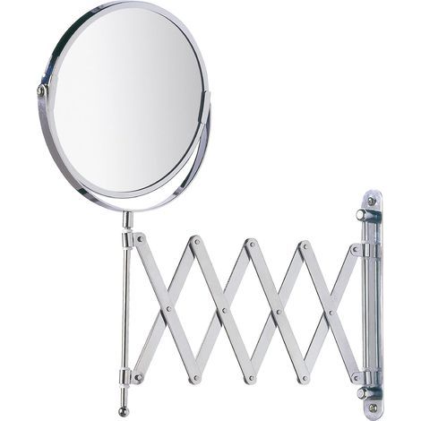 Wall-mounted cosmetic mirror with telescopic arm - adjustable, mirror surface ø 16 cm, 300% magnification, Steel (1/5)