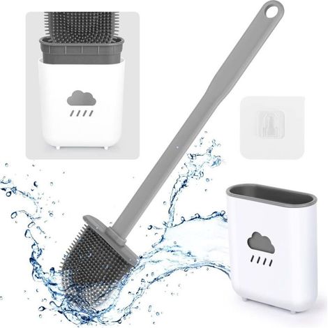 Brosse de Toilette, Brosse Silicone WC, Brosse WC Suspendu, Brosse de Toilette en Silicone avec Support à séchage Rapide pour Un Nettoyage en Profondeur, Toilette de Salle de Bain - Gris (1/4)