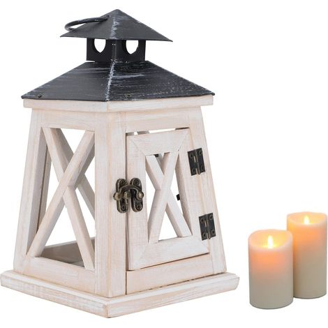 Porte-Bougie de Lustre en Bois Vintage Porte-Bougie de Lanterne décoratif rétro Décorations intérieures et extérieures Lanterne en Bois pour Bougie