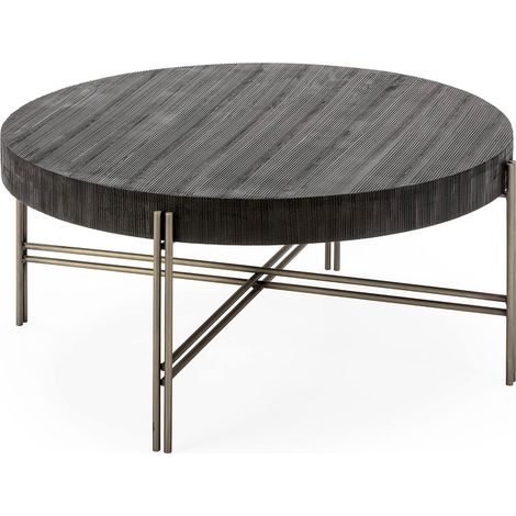 Table à café bois métal noir nickel design contemporain salon - bois foncé et métal nickel noir (1/2)