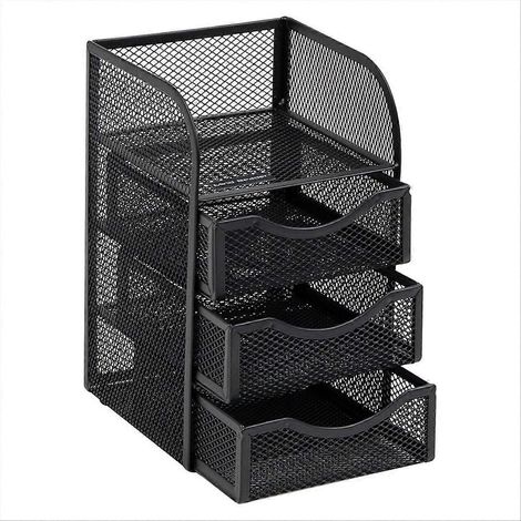 Rangement de bureau avec tiroir, panier à trombones, espace de travail, bureau, maille métallique (1/5)