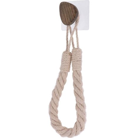 Porta rotolo di carta igienica o porta asciugamani in corda + legno su adesivo - beige - Tendance