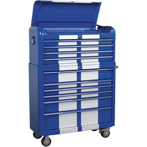 Sealey Retro Style Wide Topchest & Rollcab Combination 10 Drawer Blue/White Stripes AP41COMBOBWS (1/2)
