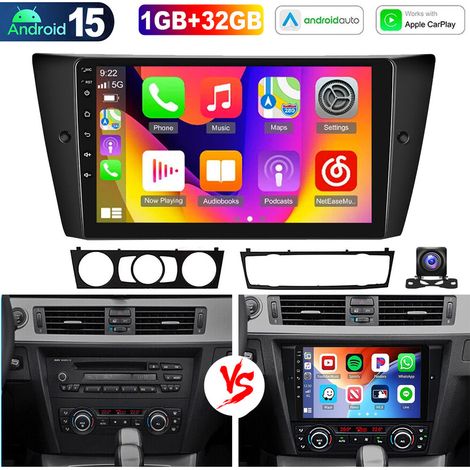 Apple CarPlay pour BMW Série 3 E90 E91 E92 E93, autoradio Android 15 pouces avec Bluetooth - 1+32G CAM
