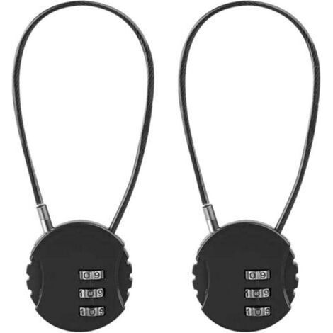 Lot de 2 cadenas à combinaison étanches à 3 chiffres pour extérieur, cadenas de casier, cadenas de salle de sport, mini cadenas à combinaison avec câble métallique (noir) (1/4)