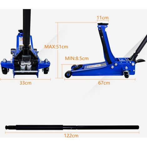 Gato hidráulico de carro 3 toneladas de doble bomba con pedal, azul HAVRYA (1/5)