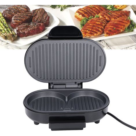 Parrilla eléctrica para hamburguesas – 750 W, compacta, con revestimiento antiadherente, multifuncional, 1300 g – para filetes, paninis y sándwiches tostados con 2 placas extraíbles (1/5)