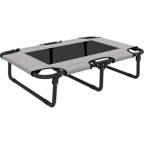Lit chien surélevé 75x51x18 cm polyester gris clair, pliable, intérieur/extérieur – MEUBLIV (1/5)
