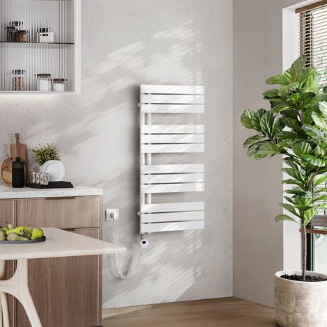 EMKE Elektrischer Badheizkörper mit WiFi 104 x 50 cm Weiß 600 W Handtuchheizkörper, Smart Home, Flachrohr 24/7 Timer & Alexa kompatibel (1/5)