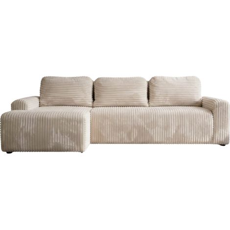 ELVIS - Canapé d'angle convertible gros velours côtelé 4 places - Beige (1/5)