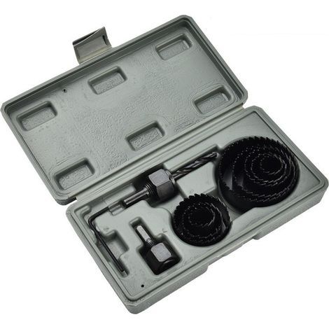 Kit de 11 brocas de corona, de acero al carbono, para focos empotrables, de 19 a 64 mm, para placas de yeso, color negro. (1/5)